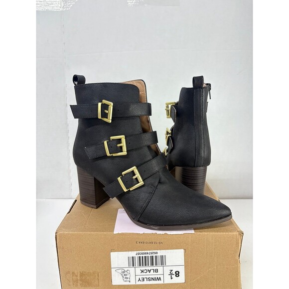 Journee Collection Winsley Black Tru Comfort Foam Ankle Booties Buckle Sz 8.5M - Picture 1 of 7